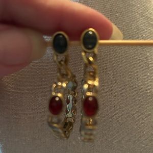 Vintage Carolee gold plated multi gemstone hoop post back earrings. EUC
